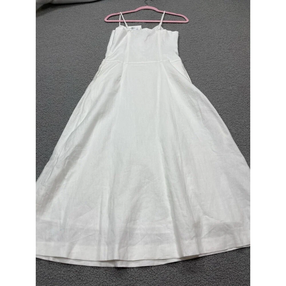 Anthropologie Endless Rose Midi Dress White Linen Sleeveless V Neck Size XS NWT